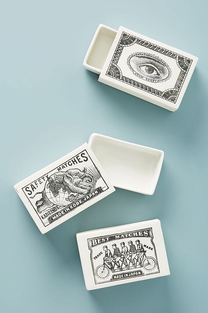 Keep them organized with these matchboxes that can also hold everything from paper clips to cotton swabs and small jewelry. It's made from a high-fire porcelain and each one has a little variation, making them one-of-a-kind. <a href="https://fave.co/32RzLDg" target="_blank" rel="noopener noreferrer">Find it for $64 at Anthropologie</a>. 