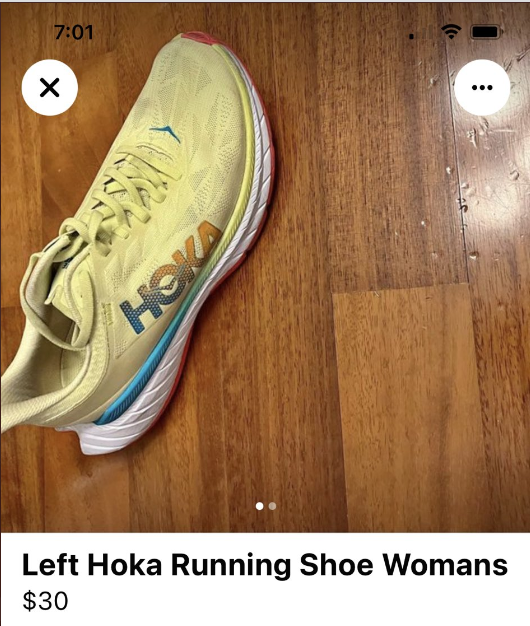 Person selling one running shoe, misidentified as a left shoe, for $30