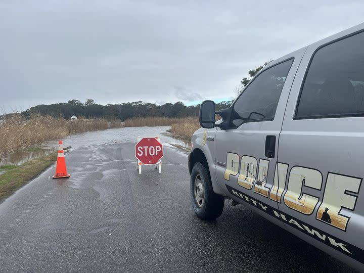 Flooding in along Moore Shore Road. Photo courtesy: Kitty Hawk Police Dept.