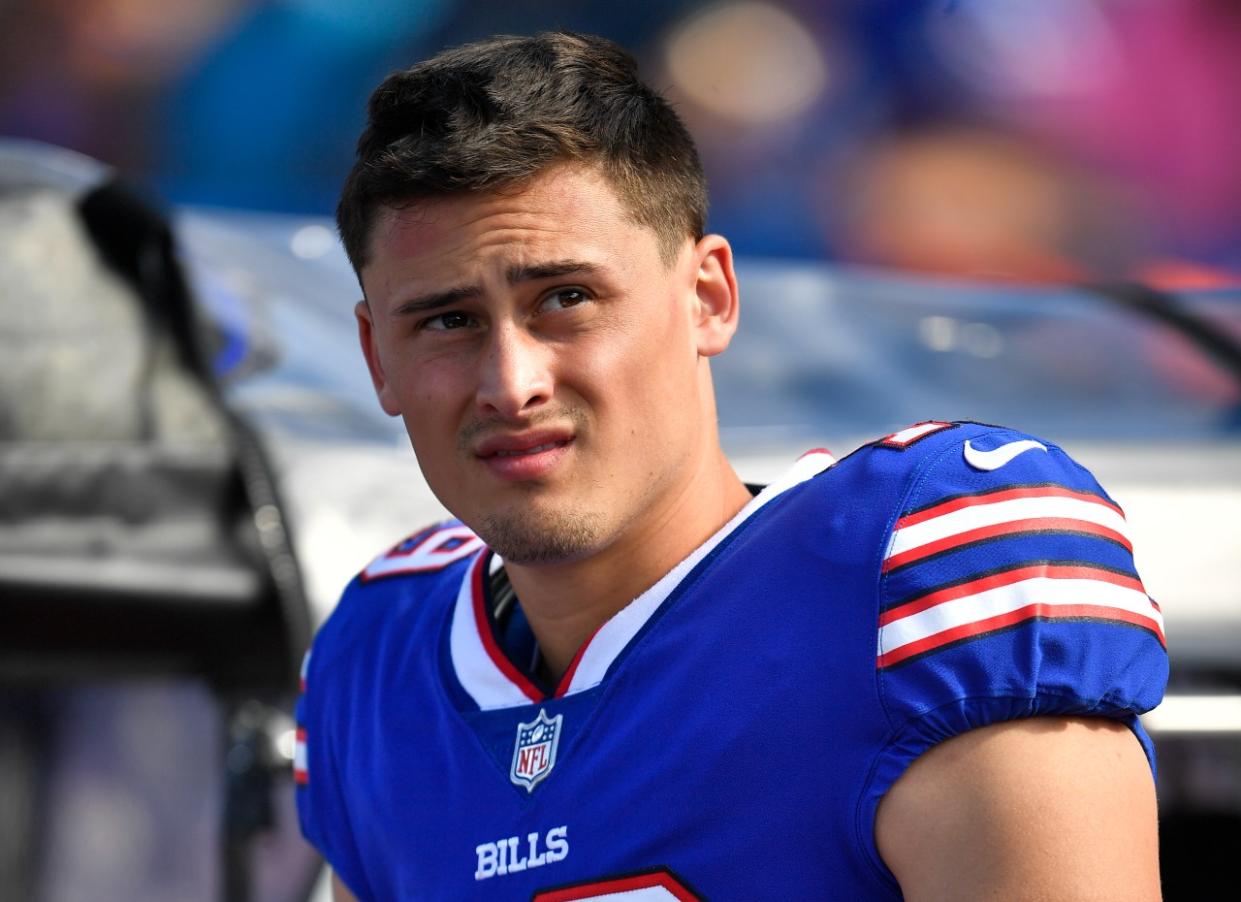 The Buffalo Bills have released punter Matt Araiza after allegations surfaced in a civil lawsuit that he participated in a gang rape of a 17-year-old girl while at San Diego State. (AP Photo/Adrian Kraus)