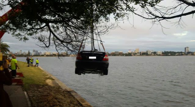 The car was successfully lifted from the water. Source: WA Police Traffic