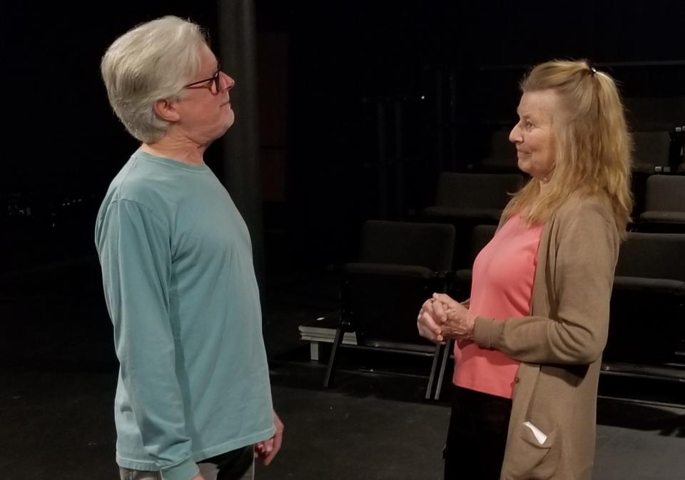 Cecil Eastman, left, and Mary Ann Moran star in the romantic comedy "Kalamazoo," which opens Feb. 14 and continues through Feb. 18, 2024, at South Bend Civic Theatre.