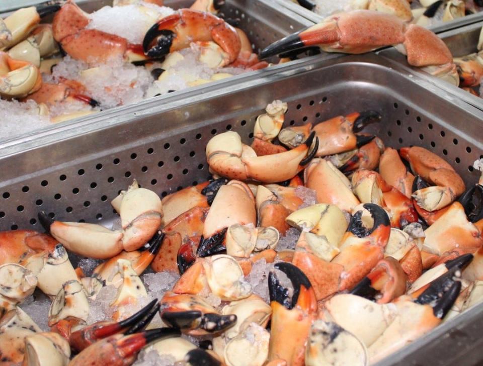 Fresh stone crab claws are sold at Outclaws Seafood market in Lake Park.