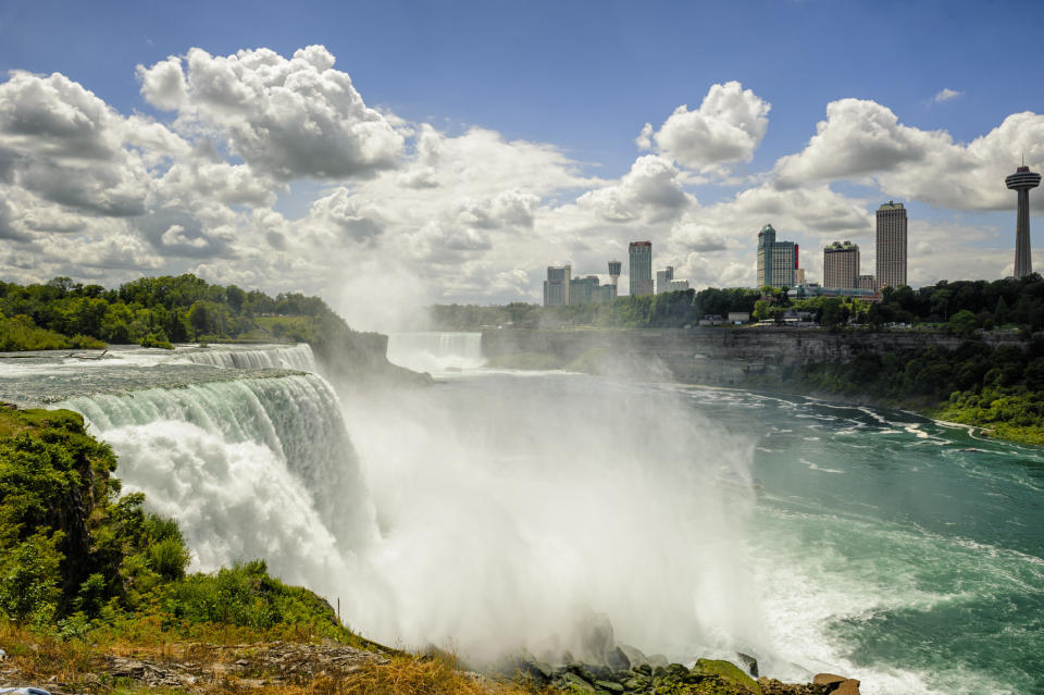 American Niagara Falls with the Niagara falls city in background.