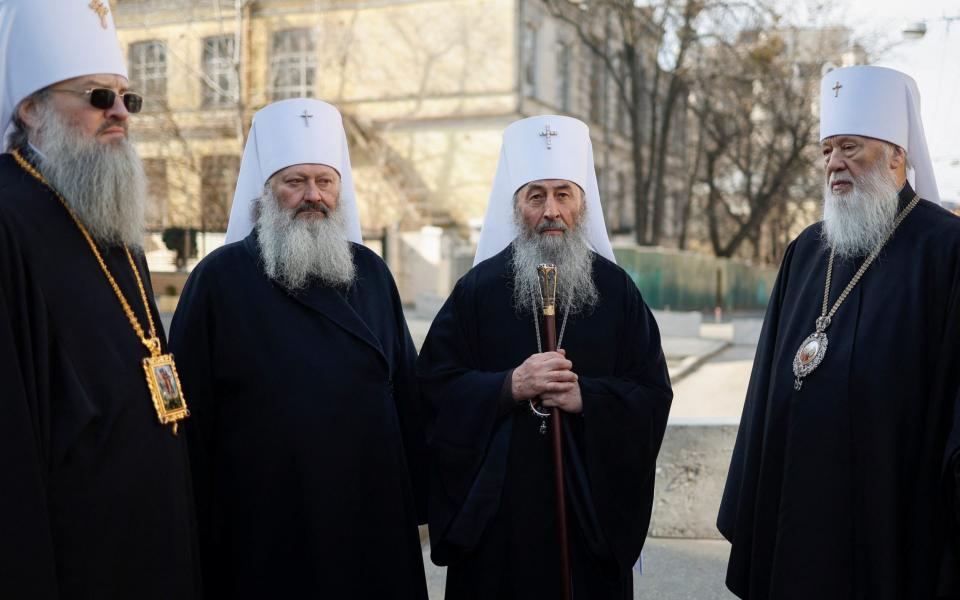 Delegation of the Ukrainian Orthodox Church branch loyal to Moscow, led by Metropolitan Onufriy, wait for a possible meeting with Ukraine's President Volodymyr Zelensky - VALENTYN OGIRENKO/REUTERS
