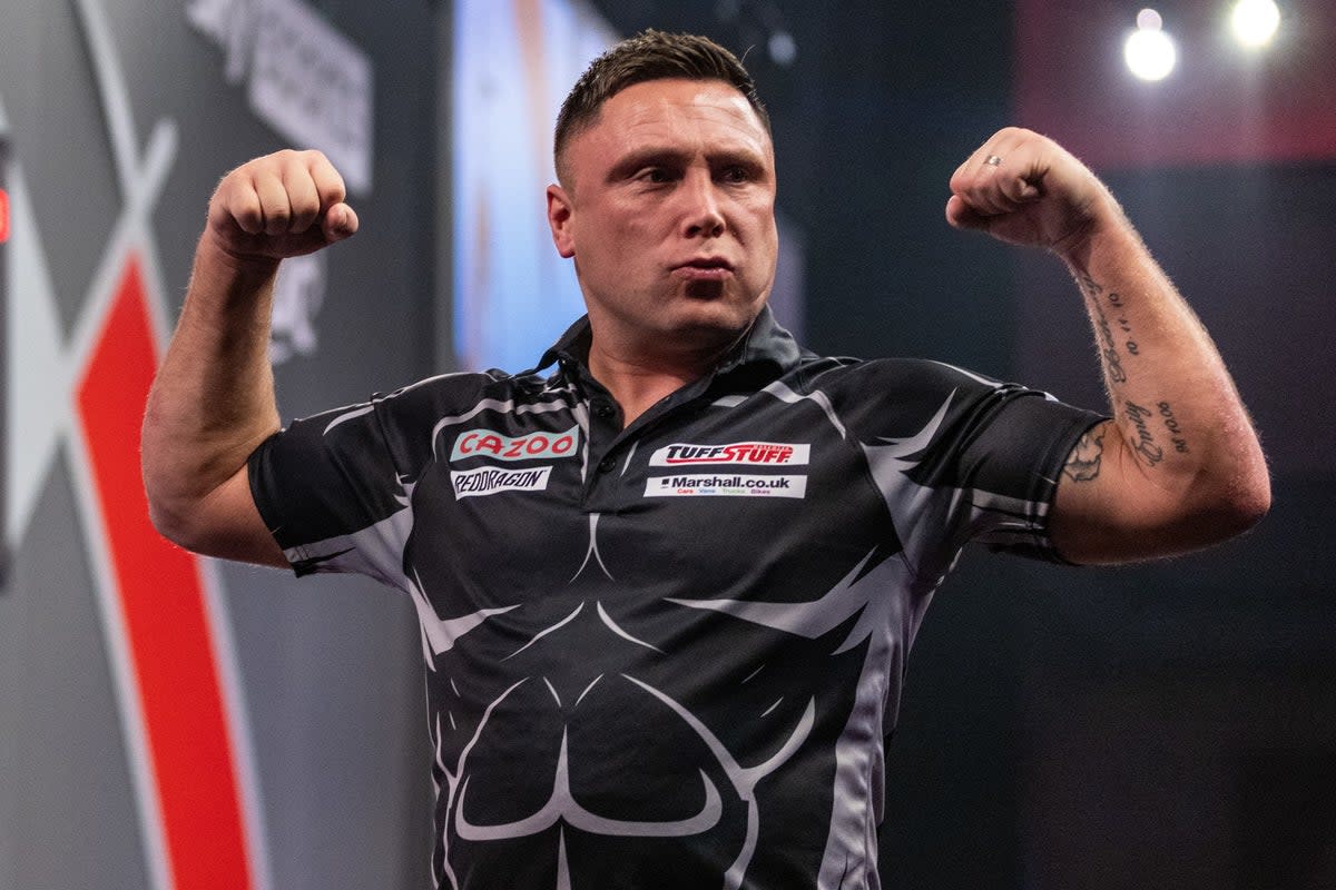 Gerwyn Price became the first place to reach the quarter-finals at Alexandra Palace (Steven Paston/PA) (PA Wire)