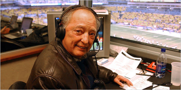 Myron Cope was the color commentator for Pittsburgh Steelers radio broadcasts from 1970-2004. He helped invent the Terrible Towel as a means to rally Steelers fans during their historic run in the 1970s. Cope died Feb. 27, 2008 at age 79 of a respiratory illness in Mt. Lebanon, Pennsylvania. Photo Credit: Keith B. Srakocic: Associated Press