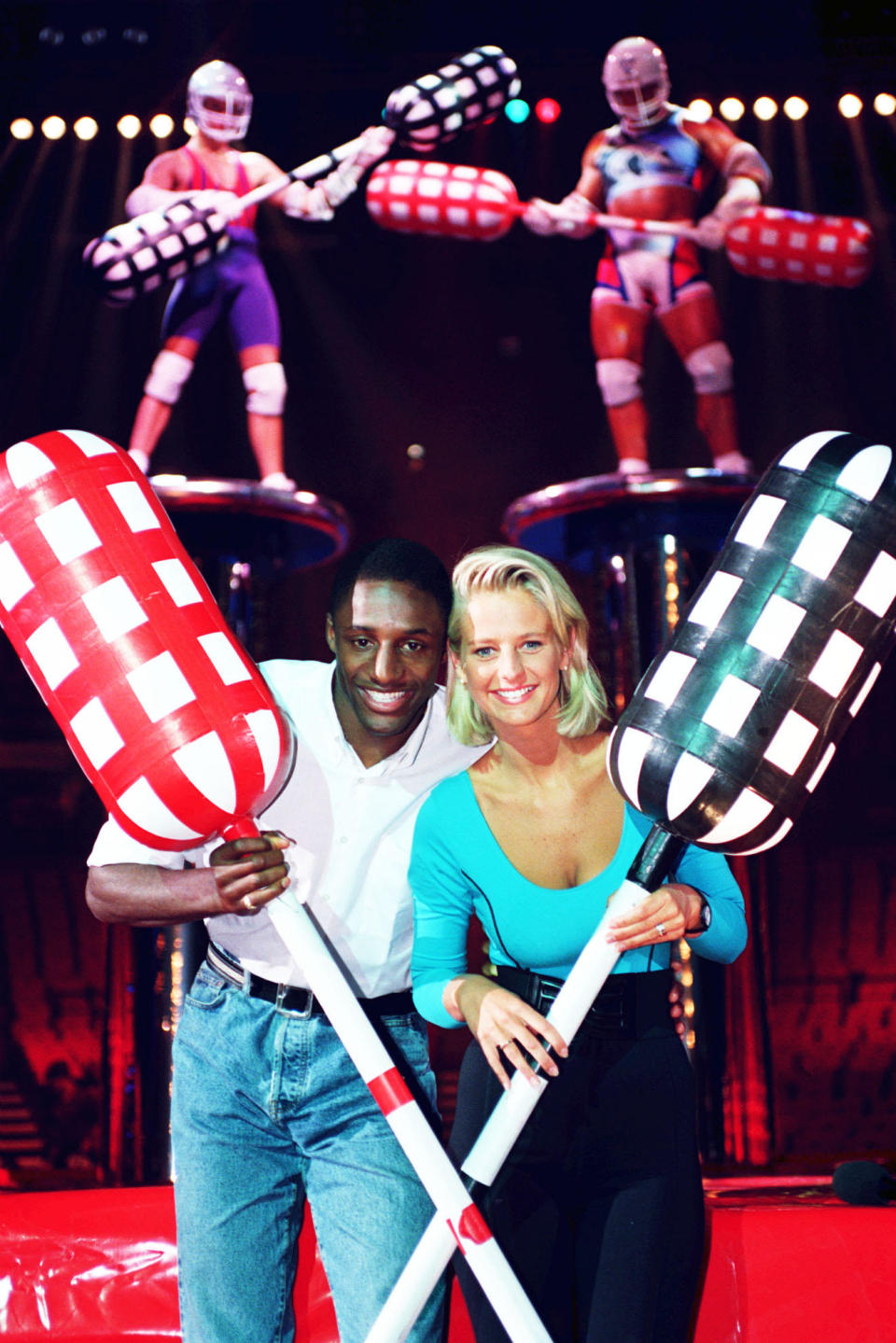 Television - Gladiators. John Fashanu and Ulrika Jonsson, hosts of the new LWT show Gladiators