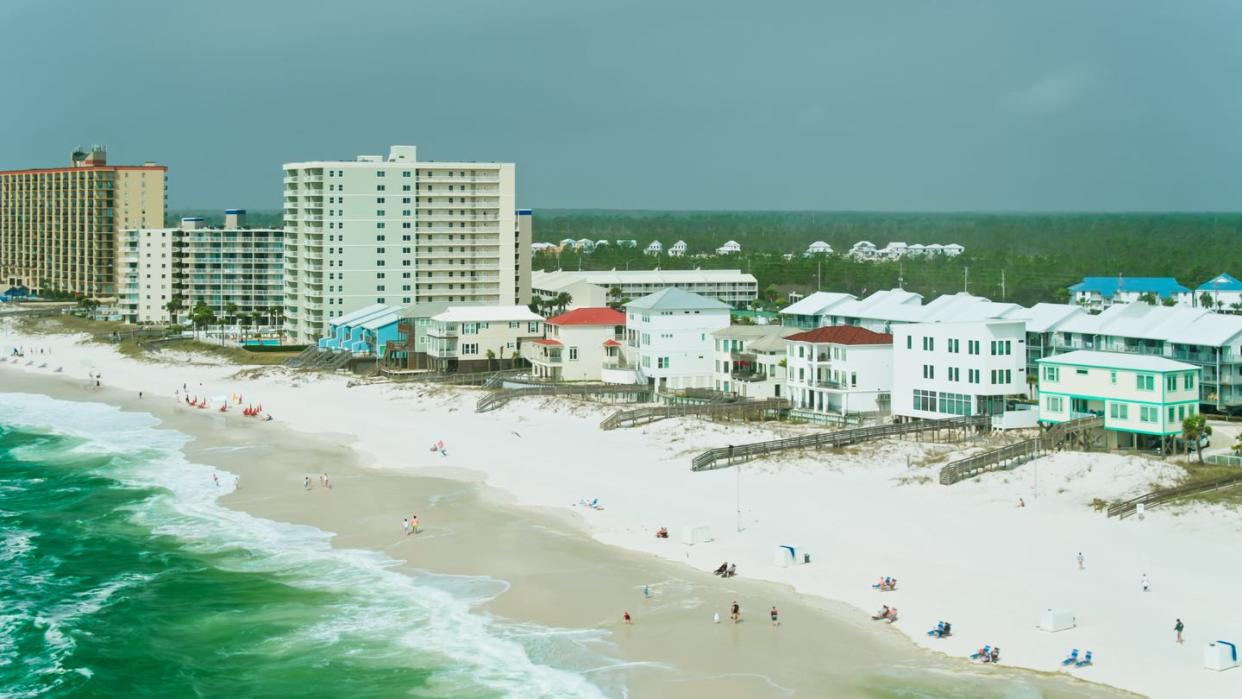 aerial shot of beachfront homes and condos in gulf shores, alabama