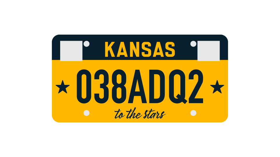 This is the design of the new standard Kansas license plate. Plates with the new background design will start being issued in March.