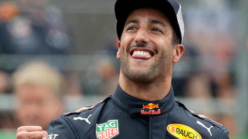 Daniel Ricciardo couldn’t hide his excitement after claiming pole position at the Mexican GP. Pic: Getty