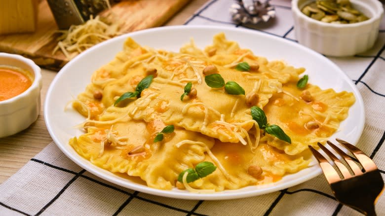 pumpkin ravioli with pine nuts