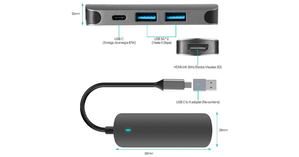 Adaptador USB-C multipuerto. Foto: Amazon