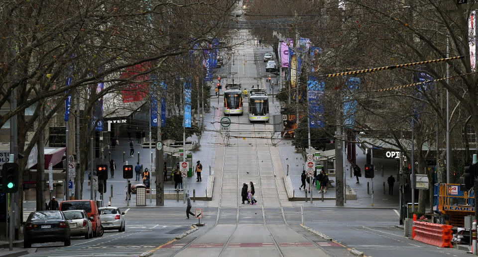 A general view along Bourke Street in Melbourne, Sunday, July 18, 2021. Victoria was in day three of lockdown. Source: AAP