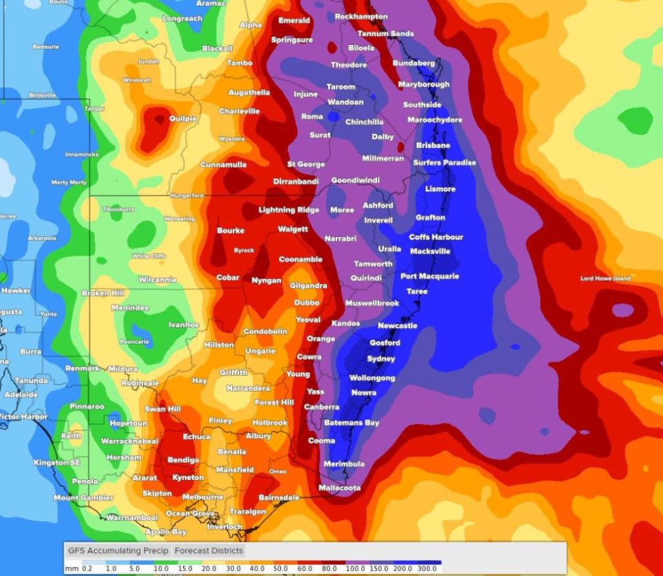 A monsoonal trough over NSW's northeast and inland Queensland is responsible for a deluge set to soak the east coast.