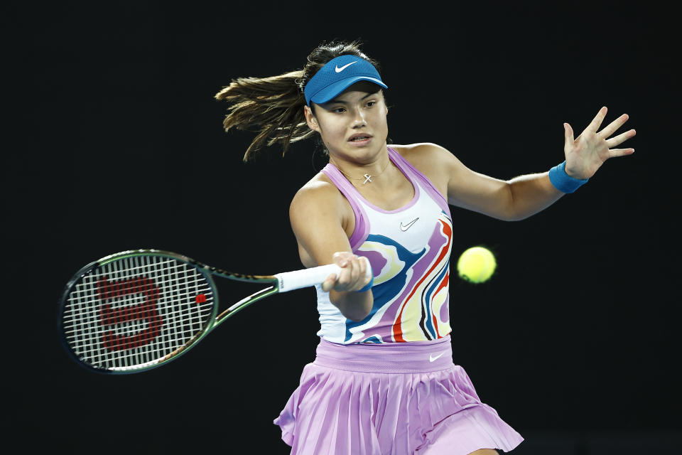 Seen here, Emma Raducanu playing a forehand in the second round of the Australian Open in 2023.