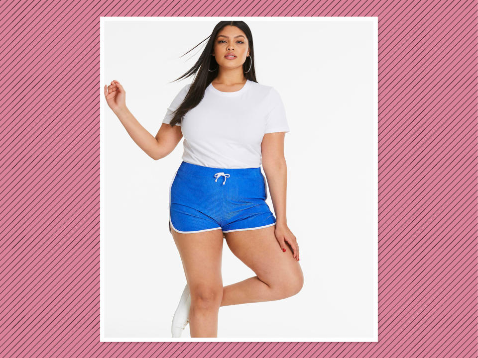 <p>Track Shorts, $25, <a rel="nofollow noopener" href="https://www.simplybe.com/en-us/products/track-shorts/p/WZ605#&mainSearch=true&outletSearch=false" target="_blank" data-ylk="slk:Simply Be;elm:context_link;itc:0;sec:content-canvas" class="link ">Simply Be</a> (Photo: Simply Be) </p>