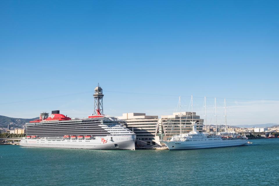 Cruise ships docked at the Port of Barcelona.