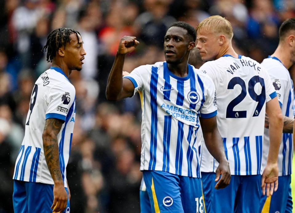 Danny Welbeck celebrates scoring Brighton’s first goal (Reuters)