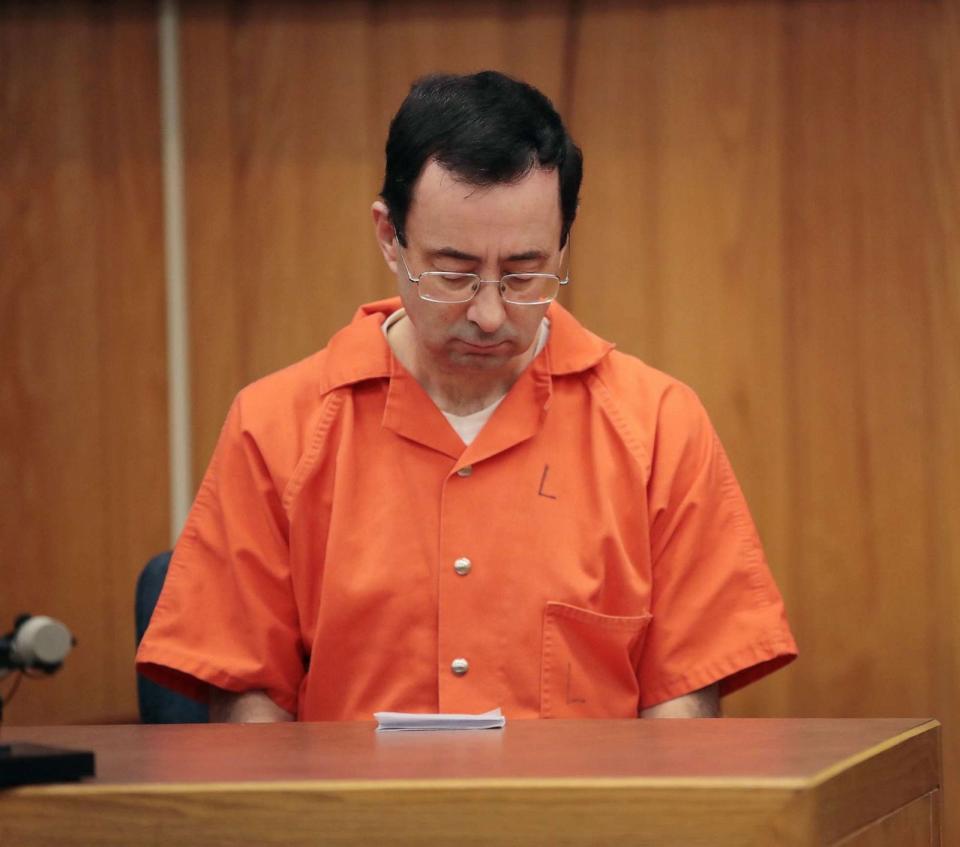 PHOTO: In this Feb. 5, 2018 file photo Larry Nassar sits in court listening to statements before being sentenced by Judge Janice Cunningham for three counts of criminal sexual assault in Eaton County Circuit Court in Charlotte, Mich. (Scott Olson/Getty Images, FILE)
