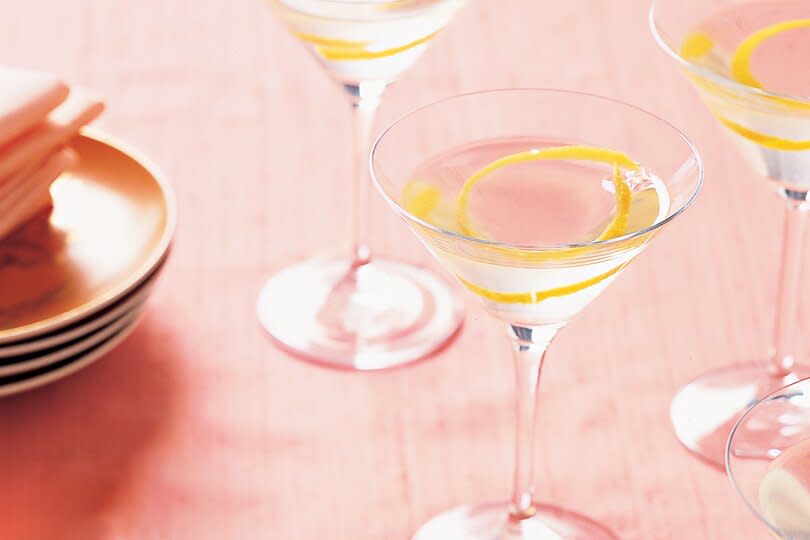 pink martinis with lemon peel