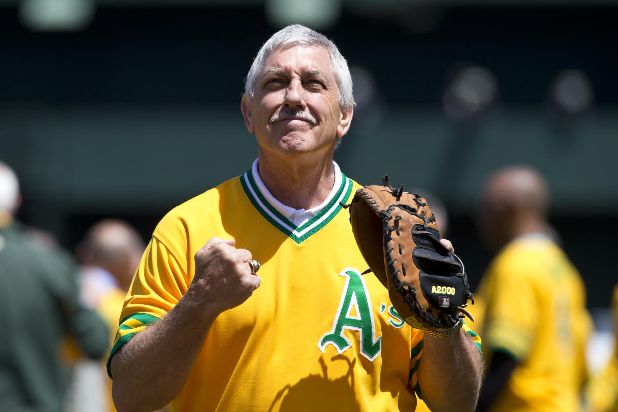 OAKLAND, CA - APRIL 27: Former Oakland Athletics catcher Ray Fosse on the field during a ceremony honoring the 1973 world series champions before the game against the Baltimore Orioles at O.co Coliseum on April 27, 2013 in Oakland, California. The Baltimore Orioles defeated the Oakland Athletics 7-3. (Photo by Jason O. Watson/Getty Images)