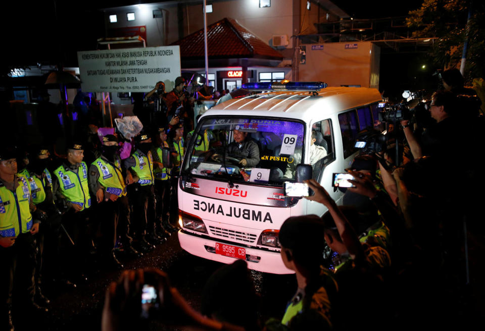 An ambulance carrying the remains of an executed prisoner