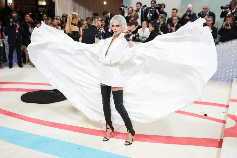 Cara Delevingne at the 2023 Met Gala: Karl Lagerfeld: A Line of Beauty held at the Metropolitan Museum of Art on May 1, 2023 in New York, New York. (Photo by Christopher Polk/WWD via Getty Images)