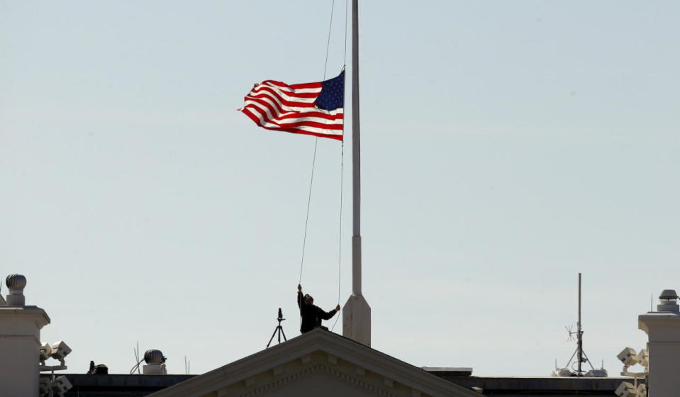 The flag is lowered to half-staff over the White House