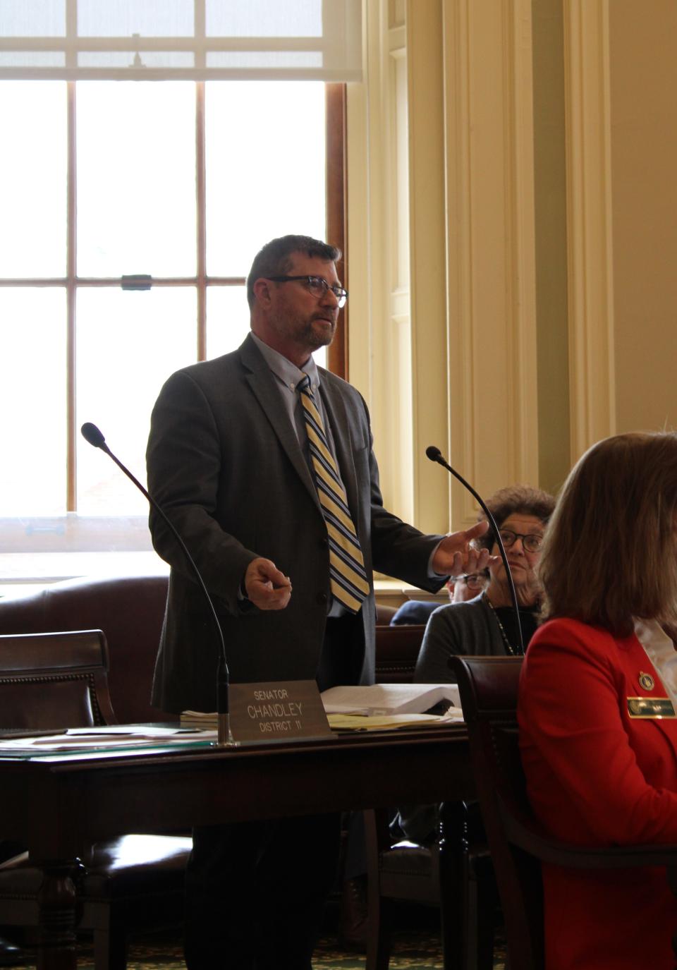 New Hamsphire state Sen. Kevin Avard, R-Nashua, speaks against the End of Life Options bill on the Senate floor Thursday, May 16, 2024 in Concord.