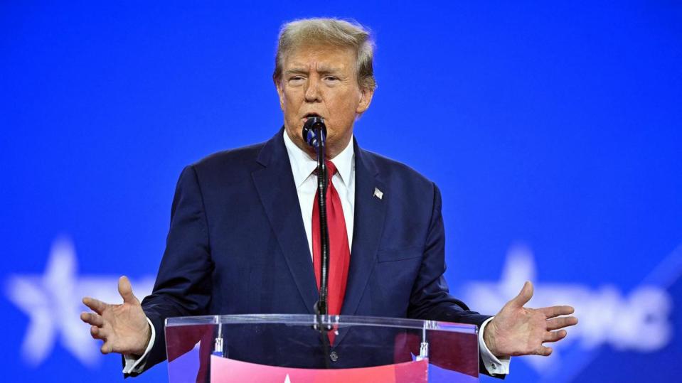 PHOTO: Former President and 2024 presidential hopeful Donald Trump speaks during the annual Conservative Political Action Conference (CPAC) meeting on Feb. 24, 2024, in National Harbor, Maryland. (Mandel Ngan/AFP via Getty Images)