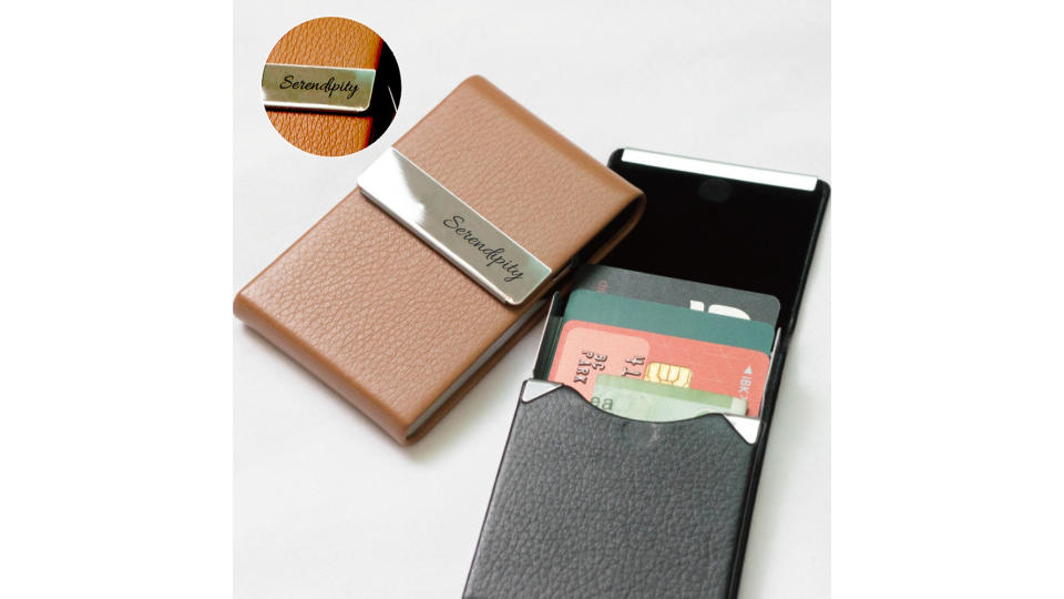 A product image of two personalised card holders. 