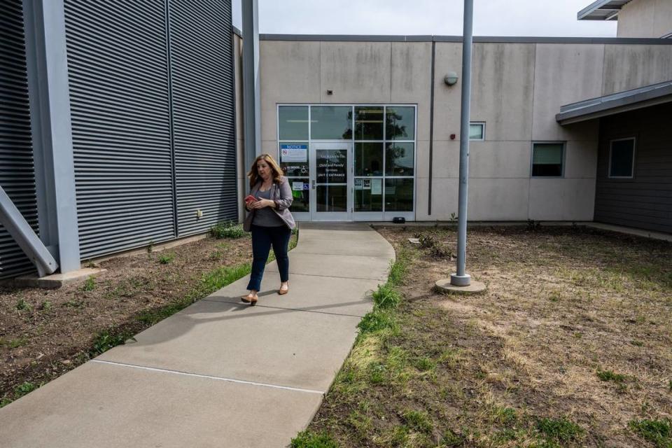 State Sen. Angelique Ashby departs after touring the Warren E. Thornton Youth Center, where Sacramento County officials have housed foster youth inside a former juvenile detention facility for the past six months, with a group that included other state legislators on May 3, 2023. Representatives from the media were not allowed to enter the facility.