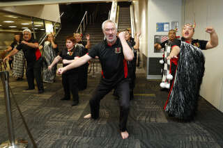 A group of Maori at Wellington Airport, New Zealand, April 13, 2022. Photo by Hagen Hopkins/Getty Images/AFP