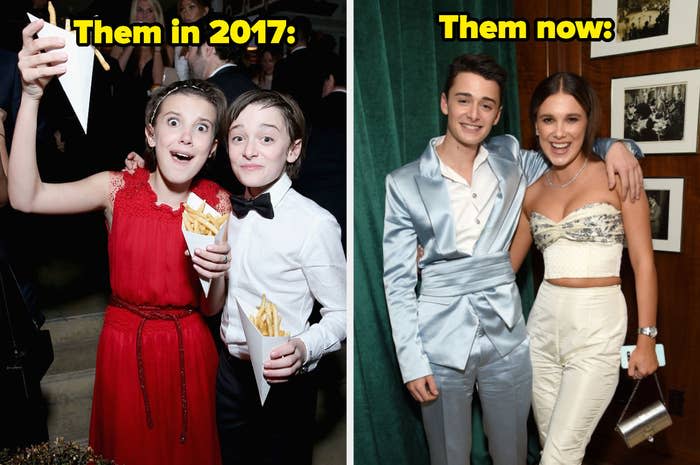 then, eating fries together and now hugging for a photo