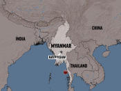 <p>Myanmar shaded relief map shows Naypyidaw and plane crash site. (AP) </p>