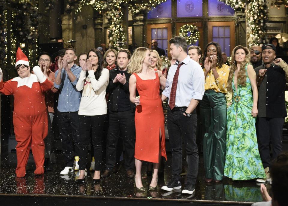 <p>While hosting Saturday Night Live, Johansson expressed her feelings for Jost to an audience. </p><p>This came after her Marvel-style monologue ended which ended with her gushing: 'I just want to say that this place means so much to me. I have so many friends here, and I met the love of my life here.' Jost looked smitten following the comment before his future wife gave him a hug and kiss. </p>