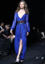 <b>Diane Von Furstenburg AW 13 runway show<br></b><br>The trend for cobalt-blue is back for a bang this coming season, with DVF showcasing the look with this plunging sheer gown.<br><br>©Rex<b><br></b>