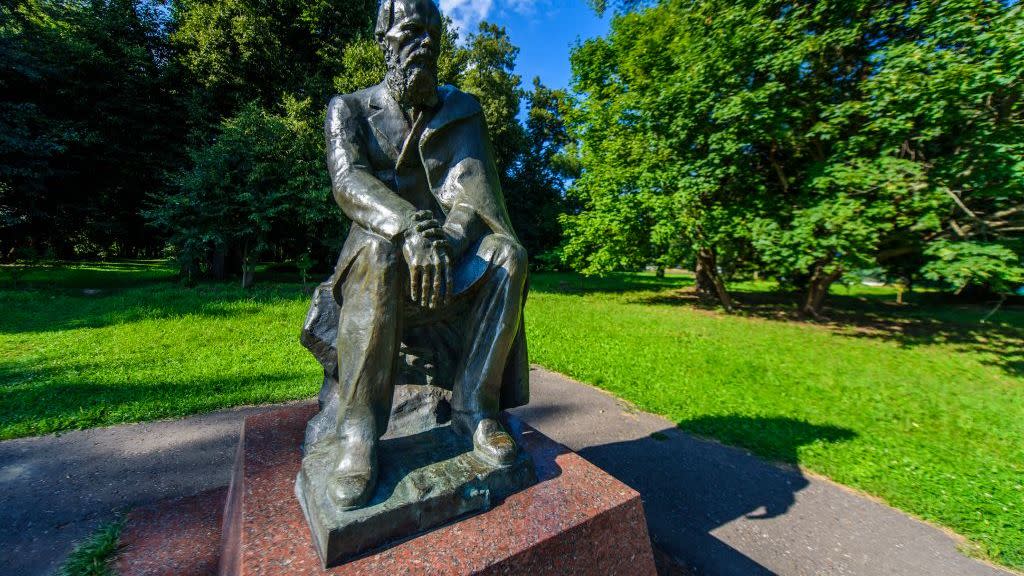 statue of dostoevsky in the family house in darovoe, moscow region, russia