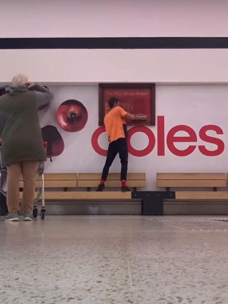 A man has filmed himself defacing Coles and Woolworths supermarket stores. Picture: Youtube