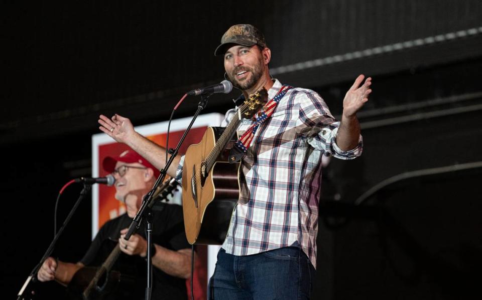 July 26, 2023 - St. Louis Missouri, IL - St. Louis Cardinals Adam Wainwright (50) performs a postgame concert during his final weekend playing at Busch Stadium. during a game between the St. Louis Cardinals and the Cincinnati Reds on September 29th at Busch Stadium. [Photo: Jimmy Simmons]