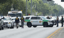 <p>ATF agents arrive on location at Santa Fe High School where a shooter killed at least 10 students on May 18, 2018 in Santa Fe, Texas. (Photo: Bob Levey/Getty Images) </p>