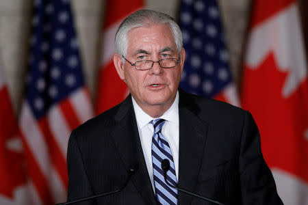 U.S. Secretary of State Rex Tillerson takes part in a news conference with Canada's Foreign Minister Chrystia Freeland (not shown) on Parliament Hill in Ottawa, Ontario, Canada, December 19, 2017. REUTERS/Blair Gable