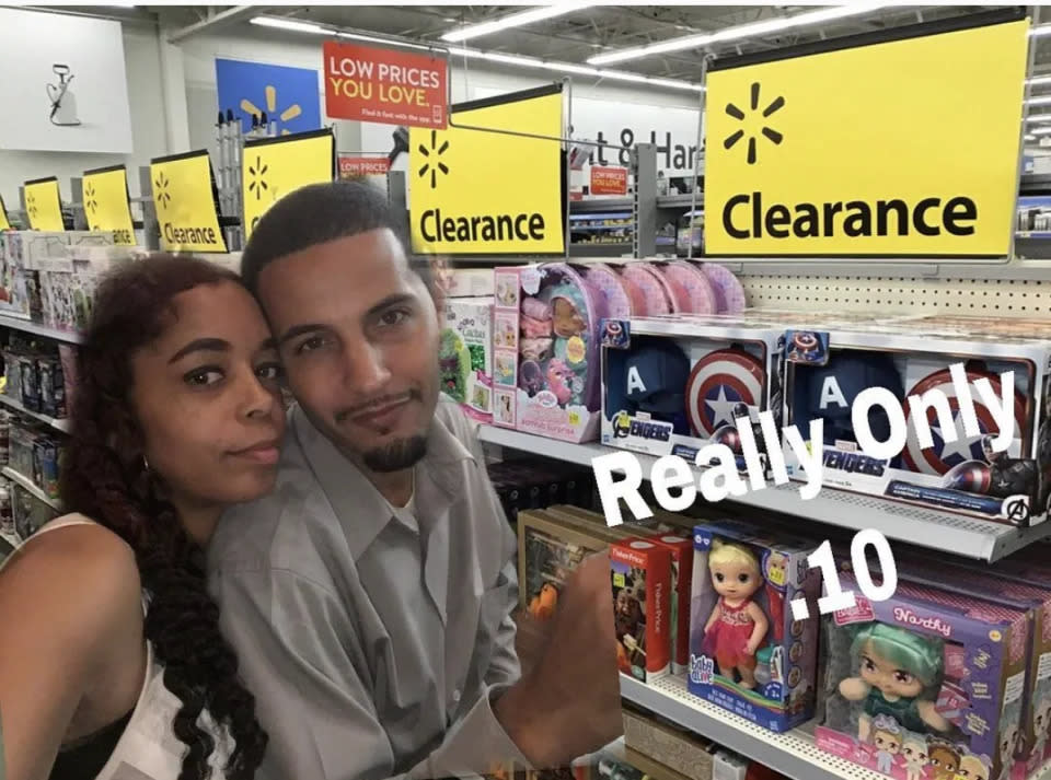 Angel and Manny cruising the toy aisle of Walmart for unreal deals. (Photo: Courtesy of Instagram.com/AngelOnTheGo0430)