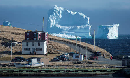Residents view the first iceberg of the season as it passes the South Shore, also known as "Iceberg Alley", near Ferryland Newfoundland, Canada April 16, 2017. REUTERS/Greg Locke/File Photo