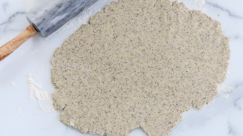 Rolled lemon-glazed Earl Grey cookie dough