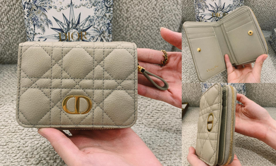 春夏必買精品小夾推薦4：Dior淡綠CARO XS 小錢包，NT$ 26,000！圖片來源：編輯拍攝