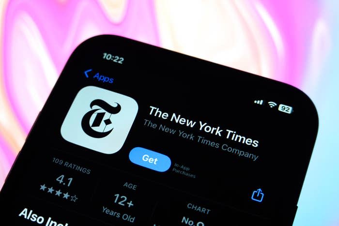 Smartphone screen showing The New York Times app icon with notifications on an apps platform