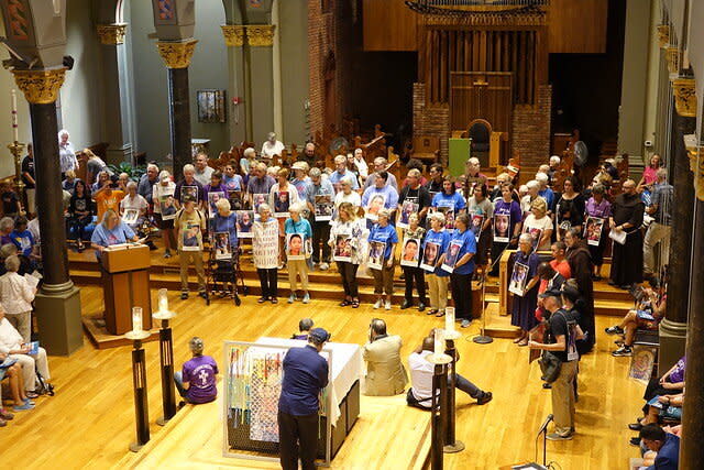 Catholics gather at&nbsp;St. Mary&rsquo;s Church in Newark, New Jersey, for a meeting before marching to the city&rsquo;s Federal Building.&nbsp; (Photo: Ignatian Solidarity Network)