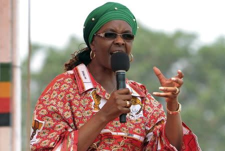 Zimbabwe's First Lady Grace Mugabe addresses her maiden political rally in Chinhoyi October 2, 2014, after she was nominated to head the Zanu PF ruling party women's league two months ago. REUTERS/Philimon Bulawayo